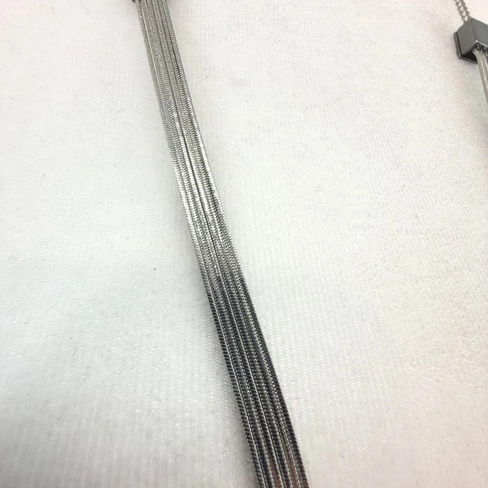 Liquid Silver Long 6 Strand Chain Layered Necklace‎ Silver Tone 17in Minimalist